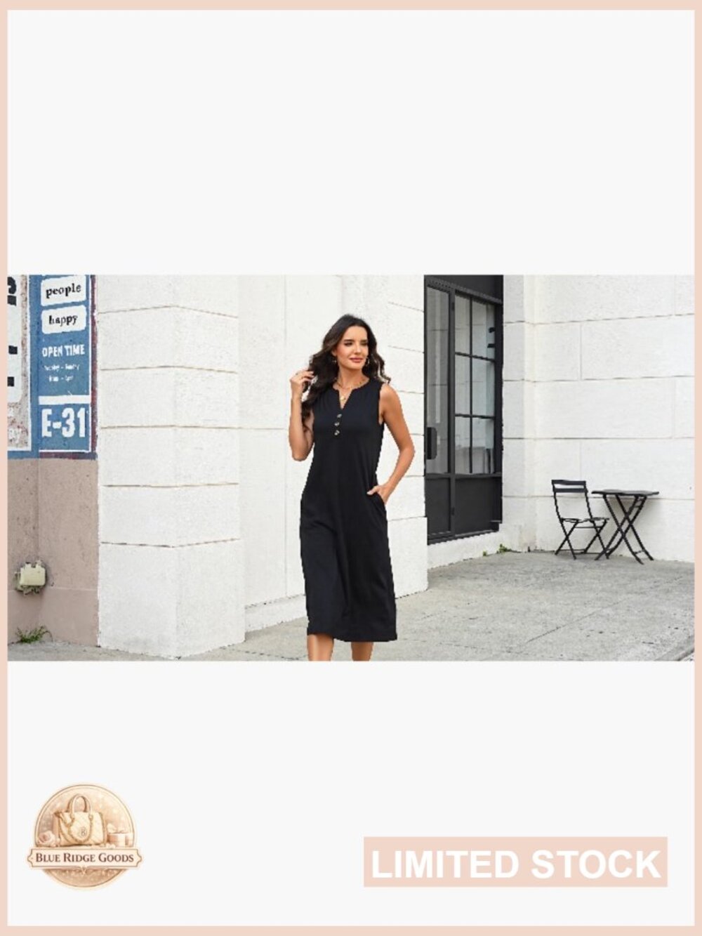 Casual Midi Dress Sleeveless Button Front Beach Vacation Sundresses with Pockets - Picture 6 of 7